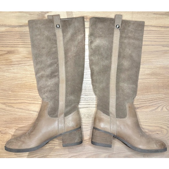 BCBGeneration Taupe Tall Riding Suede and Leather Heeled Boots - Picture 2 of 7